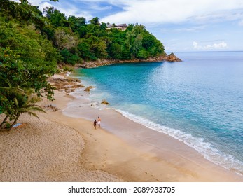 バナナ ビーチ プーケット タイ、プーケット タイのヤシの木と熱帯のビーチ。カップル, 人 と 女性, ∥において∥, バナナ, 浜, プーケット