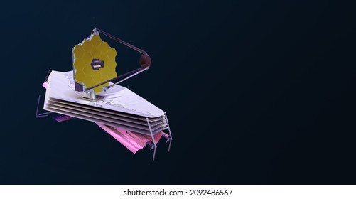 James Webb-Weltraumteleskop isoalted auf dunklem Gradientenhintergrund. Astronomie und Weltraumforschung. Sci-Fi-Konzept. Elemente dieses Bildes, bereitgestellt von der NASA