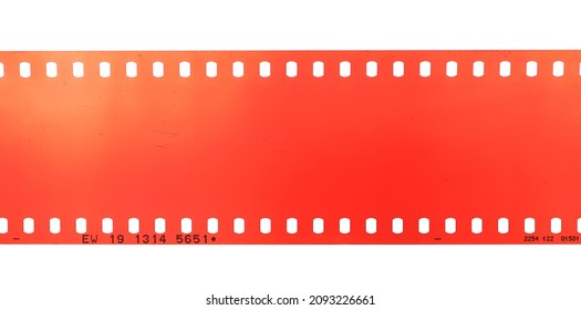 Color 35mm film negative photo, Cinema filmstrip roll on white background.                           