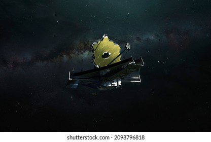 El telescopio James Webb explora el espacio profundo. Arte de lanzamiento de JWST. Elementos de imagen proporcionados por la NASA