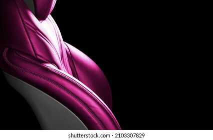 Interior de cuero rosa de un automóvil de lujo moderno. Parte de los detalles de los asientos de cuero con costuras blancas. Interior de un automóvil de prestigio. Asientos cómodos de cuero perforado. Cuero perforado.