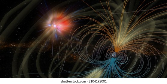 Camps electromagnètics al voltant de la Terra i el Sol. Elements d'aquesta imatge proporcionats per la NASA.