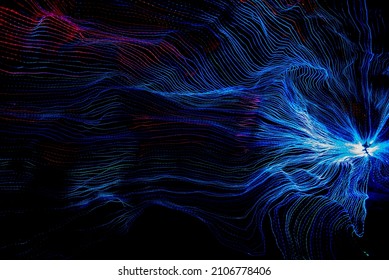 Movimiento de onda de línea de degradado de luz colorido abstracto sobre fondo de tono oscuro. Hermosas luces de neón brillando por la noche.