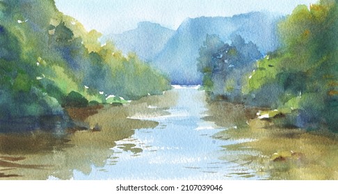 River Wall Landscape Art 4K wallpaper download