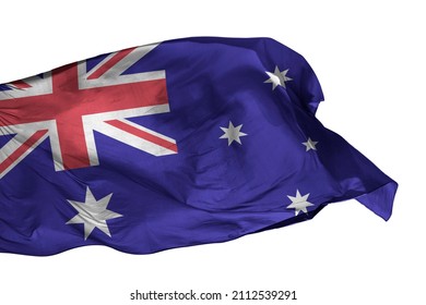 Vlag van Australië geïsoleerd op een witte achtergrond. Close-up wuivende vlag van Australië. Vlag van Australische.