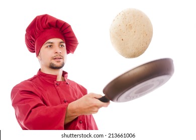 Isolated chef preparing corn mexican tortillas