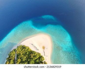 Đảo san hô thiên đường nhiệt đới Đảo Ukulhas nhìn từ trên không Vịnh cát rạn san hô Maldive và những hàng cọ