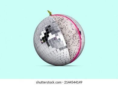 Top disko me imazhe në afërsi të kolazhit të artit bashkëkohor me mbushje frutash papaja brenda posterit magjepsës të fotografisë në modë