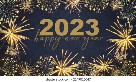 SELAMAT TAHUN BARU 2023 - Kartu ucapan latar belakang Pesta Malam Tahun Baru silvester yang meriah - Kembang api emas di malam biru tua