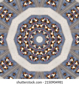 Fondo abstracto de diseño de arte de caleidoscopio colorido con adorno de círculo de polígono de efecto. Mandala fractal, obra de arte digital para diseño gráfico creativo