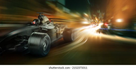 Mașină de curse rapidă modernă pe strada orașului de noapte