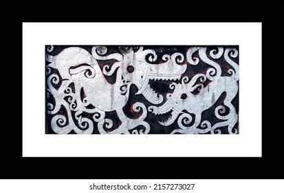 seni ukir dengan pola hitam putih dari pulau kalimantan. Kota Sendawar, 10 Mei 2021