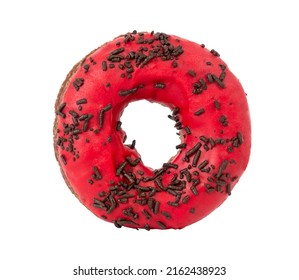 白い背景に分離された黒の振りかけると赤いドーナツ