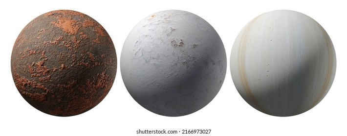 白い背景に分離された花崗岩、岩球またはボール。デザインと装飾用の装飾ボール。使い方いろいろ！