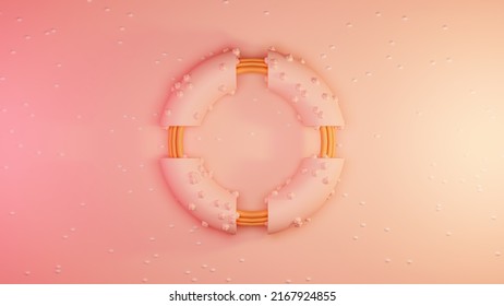 Köstlicher rosa cremiger Donut mit Cashewnüssen draußen. Aber voller Nudeln im abstrakten Design der 3D-Kunst. 8k-Auflösung. Professionelles Kunstwerk. Knusprige Donutstücke. 3D-Visual. Leckerer kreativer Vektor.