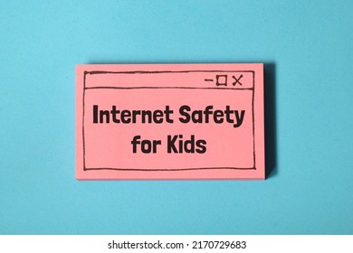 子供向けのインターネットの安全性というテキストを含む手描きのウェブブラウザウィンドウ。子供たちの安全なオンライン コンセプトを維持します。