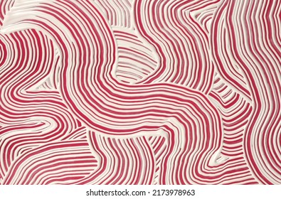抽象的な白と赤の色のアクリルの波の壁画。キャンバス ヴィンテージ グランジ テクスチャ コピー スペース背景.