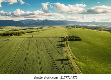 Wilayah Liptov di belakang dengan tasik Liptovska mara dan pergunungan Tatras di sekelilingnya. Ruang tanah Liptovsky Mikulas, Slovakia.