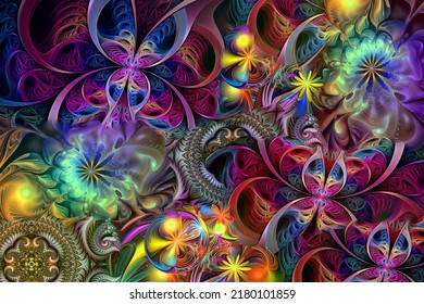 fraktal 3d. Fraktal abstrak dalam warna cerah dan penuh warna. Bentuk abstrak.