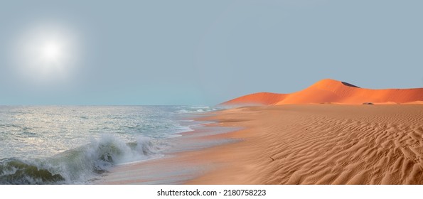 大西洋とナミブ砂漠がスケルトン海岸の近くで出会う - ナミビア、南アフリカ