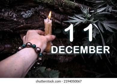 kalenderdatum op de achtergrond van een esoterisch spiritueel ritueel. 11 december is de elfde dag van de maand.