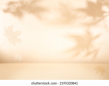 Fondo otoñal con sombras de hojas de arce en la pared. Escena otoñal abstracta.