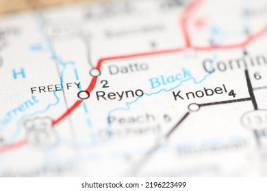 Reyno. Arkansas. USA on a geography map