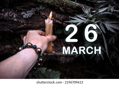 calendar date on the background of an esoteric spiritual ritual. March 26 is the twenty-sixth day of the month.