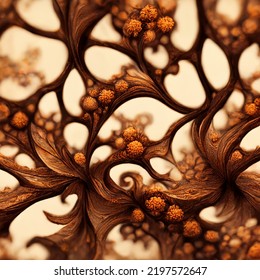 Abstracte bruine fractal lijnen, fractal bloempatroon. Abstract computer gegenereerd fractal ontwerp, eindeloos patroon. Digitaal kunstwerk, artistieke illustratie, hoge details fotorealistisch.