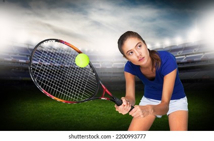 Professionele tennisser op stadionachtergrond