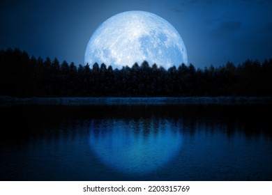 Wonderful full moon night view reflecting on the lake 2K wallpaper download