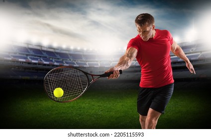 Professionele tennisspeler op stadionachtergrond