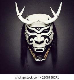 Oni Samurai Mask. Japanese Bushido Art. Oni are yōkai, supernatural ogre, trolls in Japanese folklore
