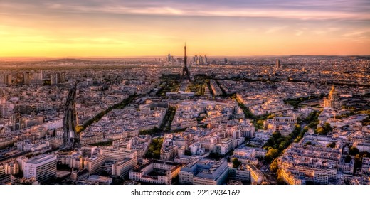 Panoramă la apus de soare Vedere la orizontul Turnului Eiffel Paris din partea de sus a Turului Montparnasse