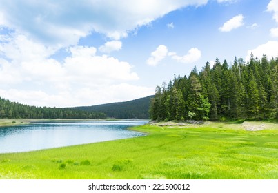 Beautiful view of blue lake and mountains