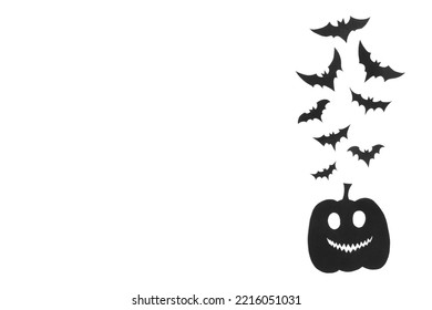 Happy halloween , pumpkin smile and bats make from black paper cut on white background, Decorative Halloween concept