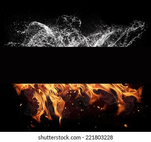 黒の背景に分離された水と火のエネルギーのシンボル
