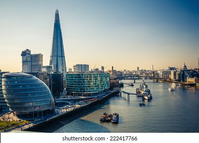 Luftfoto over Themsen og London City