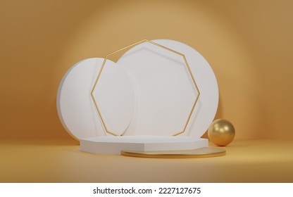 Podium rendu 3D avec fond doré et sous-sol blanc