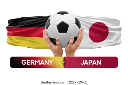Germany vs Japan national teams soccer football match competition concept.