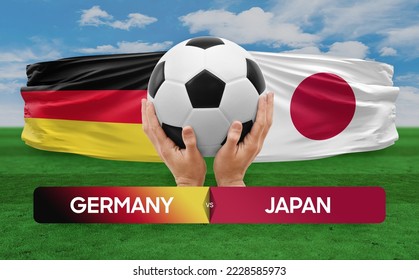 Germany vs Japan national teams soccer football match competition concept.