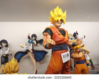 KUALA LUMPUR, MALAYSIA -JULY 2022: Selected focused of model scale action figures characters from popular Japanese animated series Dragonball. Display by collector and fan. . 