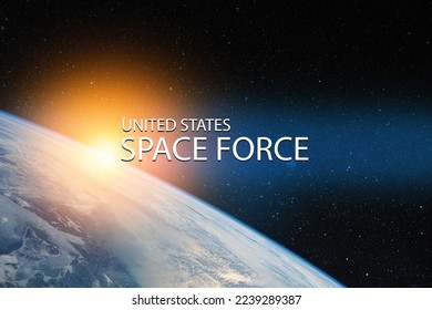 Vesmírné síly Spojených států. Země z vesmíru ve hvězdném poli. Prvky tohoto obrázku zařízené NASA.
