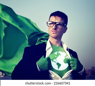 Superhero Businessman Earth Logo Concept