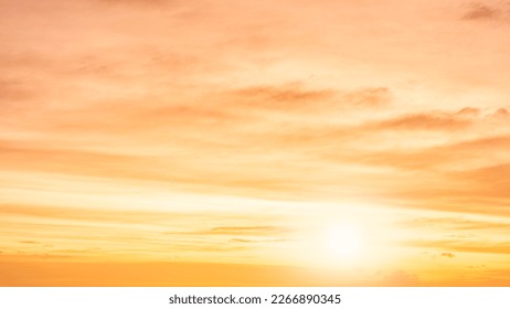 Sunset Sky, Beautiful nature in Early Morning with Orange, Yellow sunlight clouds fluffy, Golden Hour Sunrise summer Background