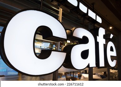 coffee shop logo close up at shopfront