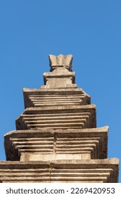 Under the blue sky, the magnificent Jungwon Tappyeong-ri 7-story Stone Pagoda (Central Tower) was captured