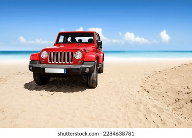 Summer car on road and free space for your decoration.