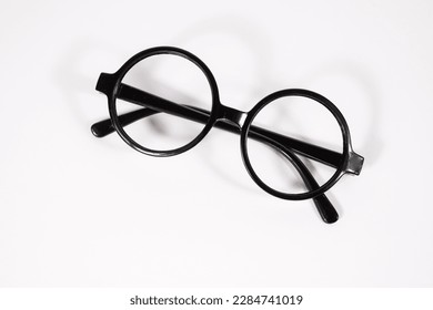 Round black eyeglasses isolated on white background. Harry Potter style circle glasses.