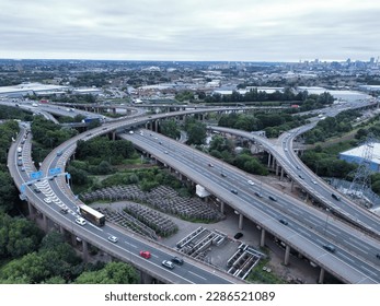 Pogled iz zraka na Spaghetti Junction, Gravelly Interchange, M6, Junction 6, Birmingham, West Midlands, Engleska, Ujedinjeno Kraljevstvo, 18. kolovoza 2021.